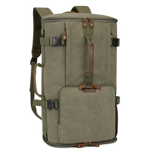 G-FAVOR Travel Backpack for Men, 40L Flight Approved Carry On Backpack, Water Resistant Canvas Rucksack with 17.3" Laptop Sleeve, Convertible Duffel Bag for Airplane, Business & Travel - color: Green