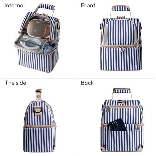 NCVI Breastmilk Cooler Bag with 2 Ice Pack, Breast Pump Bag with Cooler Fits 6 Bottles, Double Layer Breast Milk Baby Bottle Cooler Bag, for Travel, Nursing Mom Daycare, Work, Picnic (Stripe) - color: Stripe