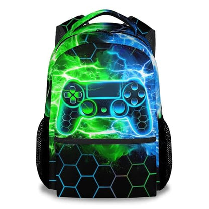 Gamer Backpack for Kids - 17 Inch Gamer Backpacks for Teen Boys, Cool Durable Toddler Schoolbag Gifts for Elementary Travel - color: Black