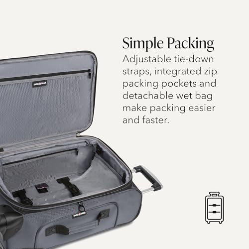 SWISSGEAR Sion Carry-On Spinner Luggage, Softside Expandable, Lightweight Suitcase, Dark Grey, 22.75-Inch - color: Dark Grey, size: Carry-On
