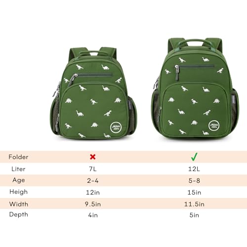mibasies Boys Backpacks Ages 5-8: Quilted Backpack for Kids - Cute 15 Inches Bookbag for Kindergarten Elementary School Dinosaur Green - color: Dinosaur Green, style: Kids-15"h