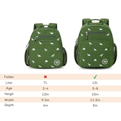 mibasies Boys Backpacks Ages 5-8: Quilted Backpack for Kids - Cute 15 Inches Bookbag for Kindergarten Elementary School Dinosaur Green - color: Dinosaur Green, style: Kids-15"h