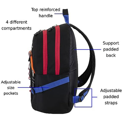 FUEL Hiking Laptop Backpack, College Bookbag, Travel Daypack with 5 Compartments, Dynamo Tech Pocket, 18.5 Inches - color: Black W/ Orange