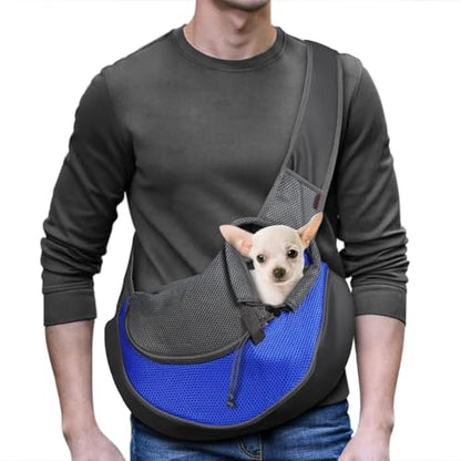 YUDODO Pet Sling Carrier for 5-9 lbs Small Dogs & Cats – Hands-Free Puppy Carrier with Safety Hook, Large Zipper Pocket, Soft Breathable Mesh, Adjustable Strap & Reflective Strip (Blue 1.0 M) - color: Blue 1.0 Basic (Zipper Pocket), size: Medium (4.5-9lbs