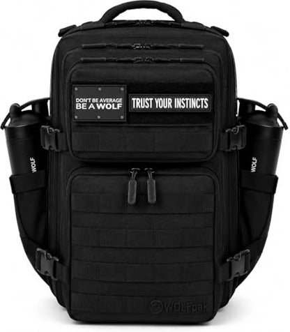 WOLFpak 35L Tactical Gym Backpack (Alpha Black) Durable 1000D Waterproof Oxford Material with MOLLE Webbing, Laptop Pocket & Dual Cup Holders, Durable Fitness/Travel/Military Daypack - color: Alpha Black