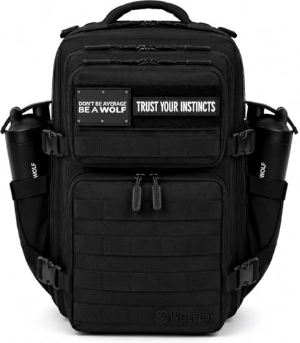 WOLFpak 35L Tactical Gym Backpack (Alpha Black) Durable 1000D Waterproof Oxford Material with MOLLE Webbing, Laptop Pocket & Dual Cup Holders, Durable Fitness/Travel/Military Daypack - color: Alpha Black