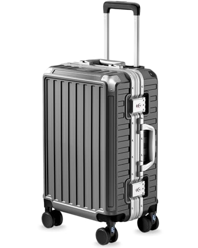 Carry On Luggage with Spinner Wheels, 8010S Aluminum Frame Zipperless Polycarbonate Hard Shell Suitcase (ZX-Core, Charcoal Metallic, 20 Inch) - color: Charcoal Metallic, size: Carry-on 20-inch