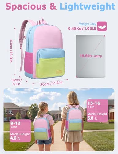 VASCHY School Backpacks, Lightweight Bookbag Schoolbag for Girls Casual Basic Simple Daypack Pastel Colorblock - color: Pastel Colorblock