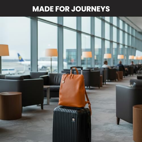 12.5 Inch Genuine Leather Backpack for Women and Men, Cognac Leather Backpack with Adjustable Shoulder Strap - color: Cognac