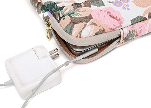 Kayond Canvas Water-Resistant 14 Inch Laptop Sleeve case for 14.1inch Notebook Compute (14-14.1 inch, White Camellia) - color: White Camellia, size: 14-14.1 inch