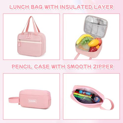 Girls Backpack, 3pcs Sets Kids Backpack for Girls with Anti-theft Back Pocket, Lightweight School Back pack Water Resistant Lunch Bag with Pencil case for Elementary Primary School, Pink - color: Pink 3pcs
