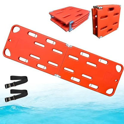Emerncy Spine Board Stretcher - Foldable Backboard, 350lbs Weight Capaci, Waterproof First Aid Board with Safe Belt for Lifeguards & Mcal Professals(4 Folds)