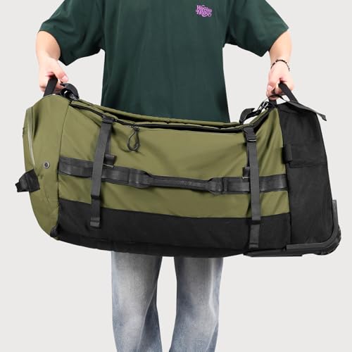 29" 86L Foldable Wheeled Duffle Bag, Waterproof Travel Rolling Backpack with Quilted Bottom, Army Green - color: Green