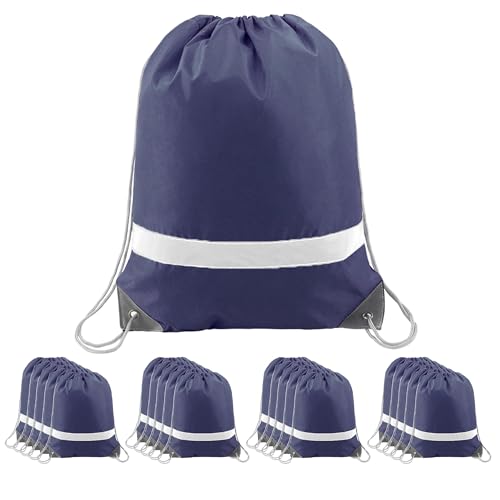 BeeGreen Reflective Drawstring Bags 20 Packs Navy Blue Large Drawstring Bags String Backpack for Gym Sports Trip with Reflective Strip Cinch Sack DIY for Women Men Team - color: Reflective Navy