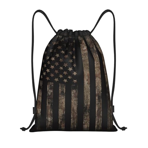 Gianlaima Camo Brown Camouflage American Flag Drawstring Backpack Sport Gym Sack Yoga Dance Travel Bag For Men & Women - color: Black7
