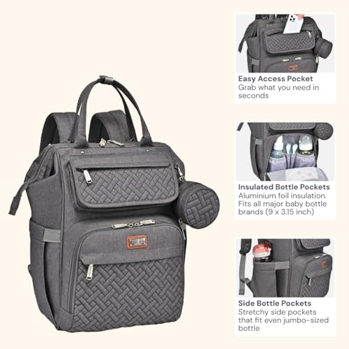 BabbleRoo Diaper Bag Backpack, Multifunction Large Bags with Changing Pad & Stroller Straps & Pacifier Case, Unisex Stylish Travel Back Pack Nappy Changing Bag for Moms Dads (Dark Gray) - color: Dark Gray