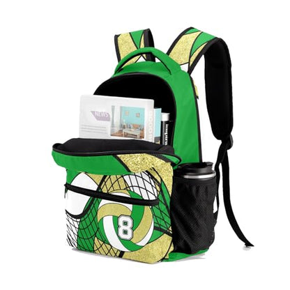 Volleyball Green Gold School Backpack Waterproof Shoulder Bag for Sport Training Competition Gift - color: Volleyball Green Gold
