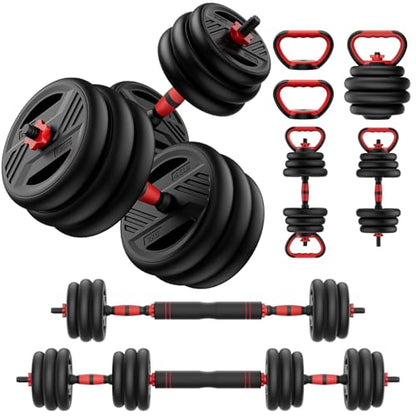 Adjustable Dumbbell Set, 20/30/45/70/90lbs Free Weight Set With Double Locknut, 5-in-1 Dumbbells Set Includes Barbell, Kettlebells, Push up Stand, Weight Plate, Fitness Exercise for Home Gym Suitable Men/Women - style: 45LB(22.5LB Pair)