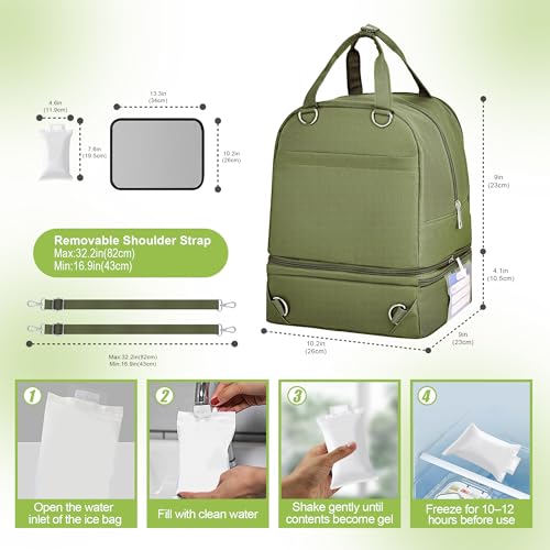 Breast Pump Bag with Insulated Cooler, Double-Layer Pumping Bag for Work & Travel, Fits Most Electric Breast Pumps, Includes 10 Ice Packs & Waterproof Mat, Detachable Bottle Cooler Tote, Green - color: Green