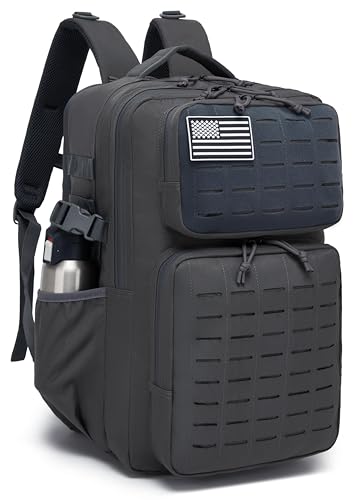 Wotony Military Tactical Backpack for Men Waterproof Daypack 3 Day Assault Pack Laser-Cut MOLLE Webbing Design with Water Bottle Holder Black Small Tactical Assault Bag (dark gray, 35L) - color: Dark Gray, size: 35L