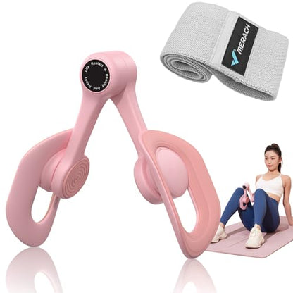 MERACH Thigh Trainer, Pelvic Floor Exercise Devices with Resistance Band, Inner Thigh Exerciser for Women, Home Fitness Equipment for Hip/Leg/Butt - color: Pink