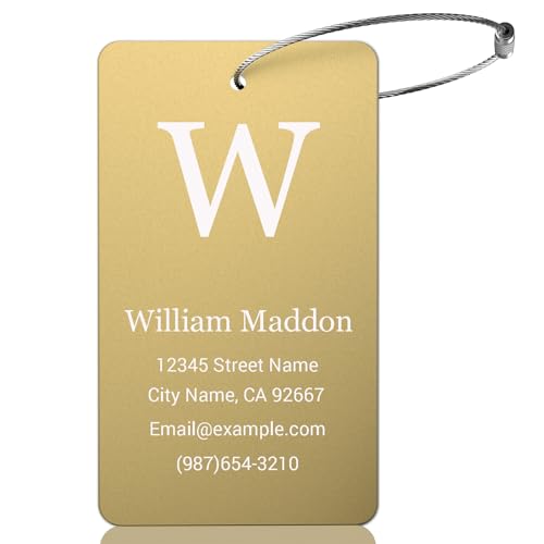 Luggage Tag for Suitcase - Personalized Engraved Metal Gold Tag for Cruise Travel - Custom Name Tags Suitable for Bags and Backpacks No Underline (2x3.5 inch) - color: Gold, size: Vertical Rectangle (3.5x2")