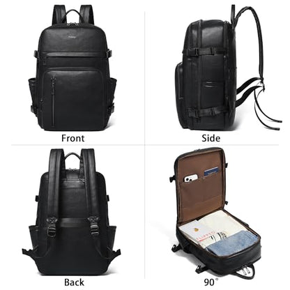Vegan Leather Backpack for Women and Men, Fits 17.0" Laptop, Stylish Lay-Flat Carry-on Travel Backpack with Luggage Strap for Travel and Daily Use - color: 4-1 Black