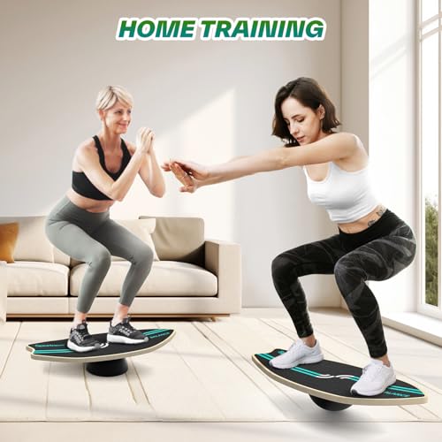 Sportneer Balance Board Upgrade – 8-in-1 Wooden Wobble Board with Roller, Rubber Ball & Half Ball, Balance Trainer for Adults, Core Strength & Physical Therapy Equipment 450 LBS