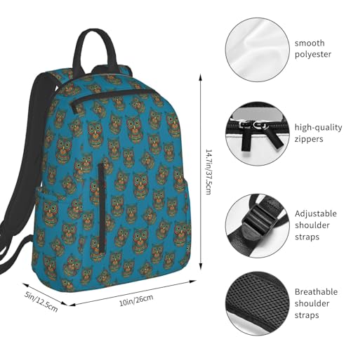 Anti Scratch Polyester Backpack Owl Print Boho Ethnic, Smooth Surface Multipurpose Travel Pack for All Weather Daily Use Unisex - color: Picture (824)