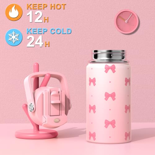Bevalsa Backpack for Girls, Bow Bookpack with 14oz Insulated Water Bottle, Lunch Bag & Pen Case, Schoolbag for Kids & BPA-FREE Stainless Steel Metal Cup for Elementary Middle Student (Pink) - color: Pink