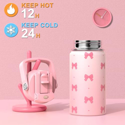 Bevalsa Backpack for Girls, Bow Bookpack with 14oz Insulated Water Bottle, Lunch Bag & Pen Case, Schoolbag for Kids & BPA-FREE Stainless Steel Metal Cup for Elementary Middle Student (Pink) - color: Pink