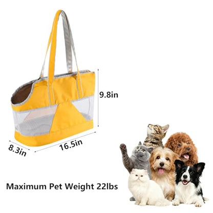 Pet Dog Purse Carrier Breathable Mesh Pets Puppy Cat Travel Outing Tote Bag Portable Cat Sling Carrier Transporter Tote Handbag Lightweight Dog Carrier Shoulder Bag with Thicken Bags Base - color: yellow