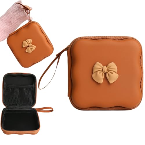Charger Cover Storage Bag, Cute 3D Bow Tie Waves Design Charger Protector Travel Storage Case, Earphone Wire Saver Cable Cord Organizer Wireless Earphone Storage Box, Brown Bow - color: Brown Bow