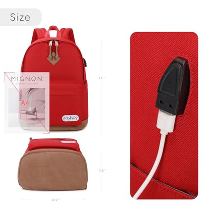 abshoo Classical School Backpack For Middle High School Water Resistant Bookbag College Travel Daypack (Red) - color: Red