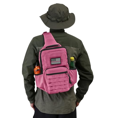 Rover Sling Pack Tactical Shoulder Sling Bag Backpack with Bottle Holder Crossbody Chest Bag, Pink - color: Pink