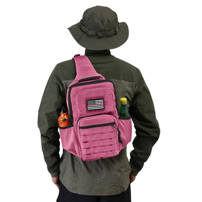 Rover Sling Pack Tactical Shoulder Sling Bag Backpack with Bottle Holder Crossbody Chest Bag, Pink - color: Pink
