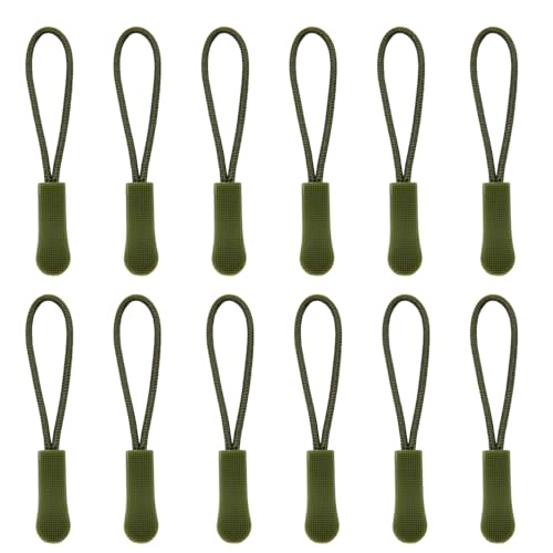 Yosawa 50 Pieces Zipper Pull Replacement，Nylon Zipper Tags Cord，Zipper Pull Puller for Jackets，Backpacks, Luggage, Purses, Handbags(Military) - style: Style-Military Green