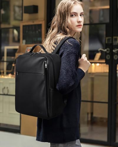 MASINTOR 15.6 inch PU Leather Laptop Backpack Purse for Women, Large College Casual Backpack Travel Bag Black - color: Black