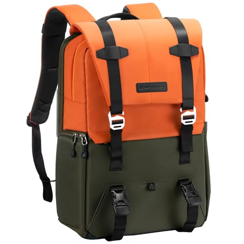 K&F CONCEPT Camera Backpack, Camera Bags for Photographers Large Capacity Camera Case with Raincover,15-15.6 Inch Laptop Compartment Compatible for Canon/Nikon/Sony/DJI Mavic Drone(Backpack 20L) - color: 04-orange