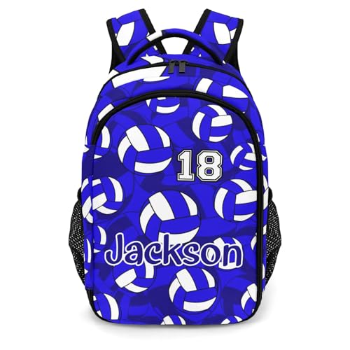 Bright Blue Volleyball Pattern Shoulders Backpack Laptop Bag Bookbags Personalized Casual Daypack for Sports Travelling Camping - color: Bright Blue Volleyball Pattern