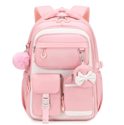 MUSEVOS Kids Backpack for Girls Aged 6-14, Kindergarten Elementary Middle School Backpack, Cute Bookbag Multi-Compartment, Water-resistant - color: Pink-white