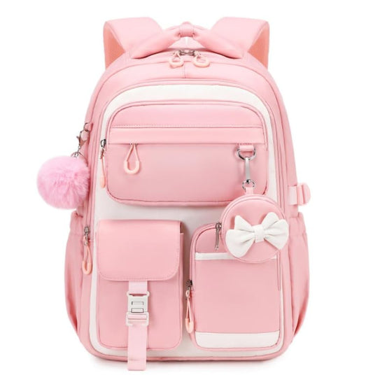 MUSEVOS Kids Backpack for Girls Aged 6-14, Kindergarten Elementary Middle School Backpack, Cute Bookbag Multi-Compartment, Water-resistant - color: Pink-white