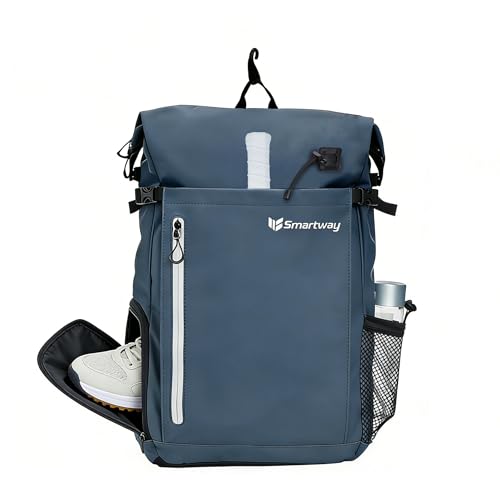 Smartway Waterproof Pickleball Bag With Shoe Compartment - Large Capacity Tennis Racket Backpack For Men Women - color: Blue