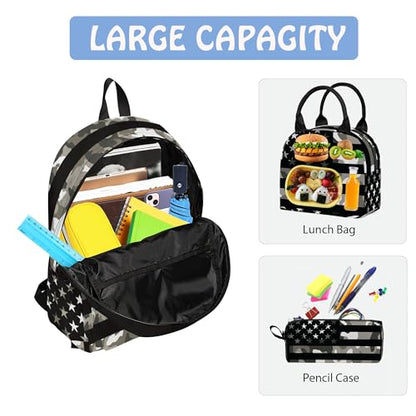 Flag 3PCS Backpack Set for Teens Elementary Middle High School, 17 Inch Lightweight Classic Bookpack 3 in 1 Set for Girls Boys, Kids Back to School Backpack with Lunch Box Pencil Case - color: Flag