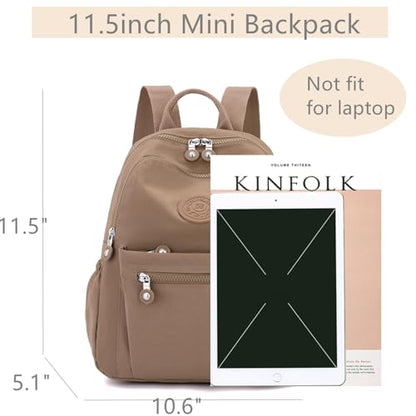 Tanweibago Mini Nylon Women Backpacks,11L Small Ladies backpacks Casual Lightweight Women Shopping Travel Daypack (Beige) - color: Beige
