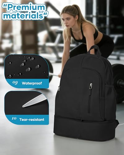 Gym Backpack for Women Men,Waterproof Gym Backpack with Shoe Compartment,Lightweight Sports Gym Bag Casual Daypack,Black - color: A-black