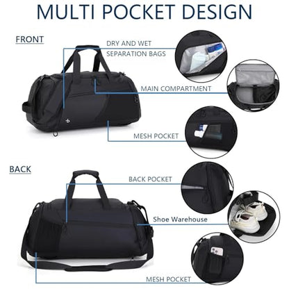 BESMART 2 in 1 Convertible Mens Gym Bag with Shoe Compartment, Heavy Duty Waterproof Travel Duffle Backpack Sports Gym Bag, 10 Pockets for Travel, Outdoor, Fitness