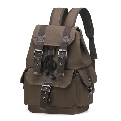 Vintage Canvas Backpack for Men Women, Durable Casual Daypack, Large Capacity Travel Rucksack Fits for Hiking and Daily Use (Coffee) - color: Coffee