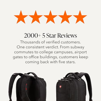 SWISSGEAR Cecil Laptop Backpack, Fits Most 16-Inch Laptops, Three-Compartment Design, Airflow Back Panel, Black, 27.3L, 18-Inch - color: Black