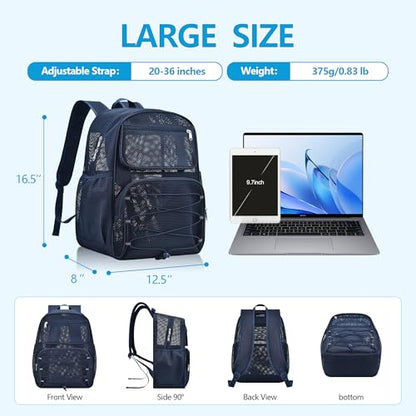 Paxiland Mesh Backpack Heavy Duty See Through Mesh Bookbag Large Backpack for Travel Swimming Outdoor Sports Beach, Blue - color: Blue-27l